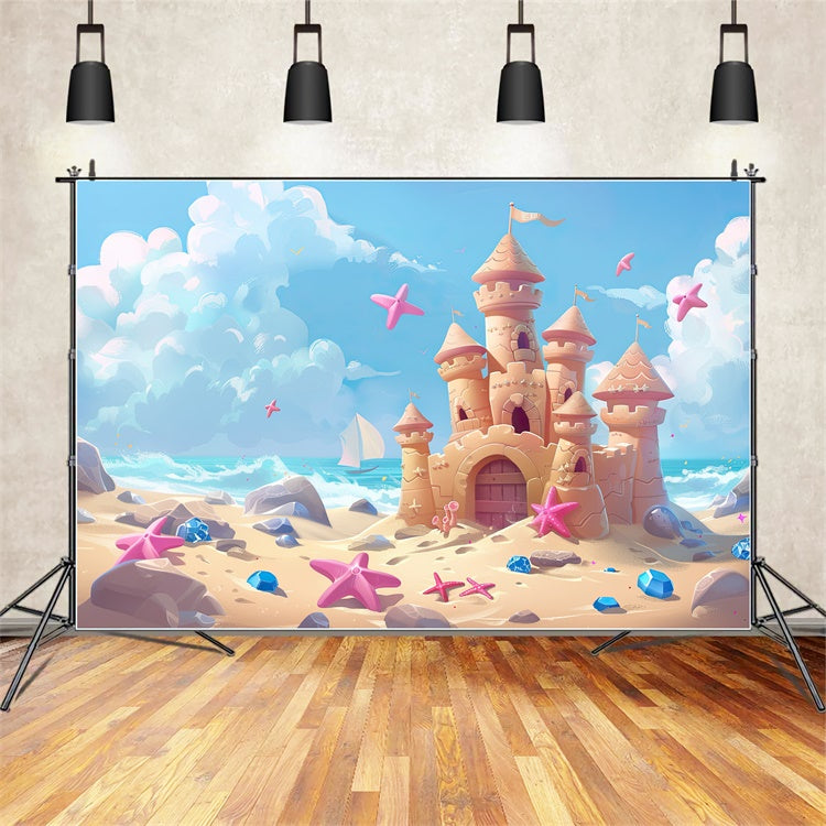 Toile de fond de Plage Été Château de Sable Rêve du Monde GTY3-391