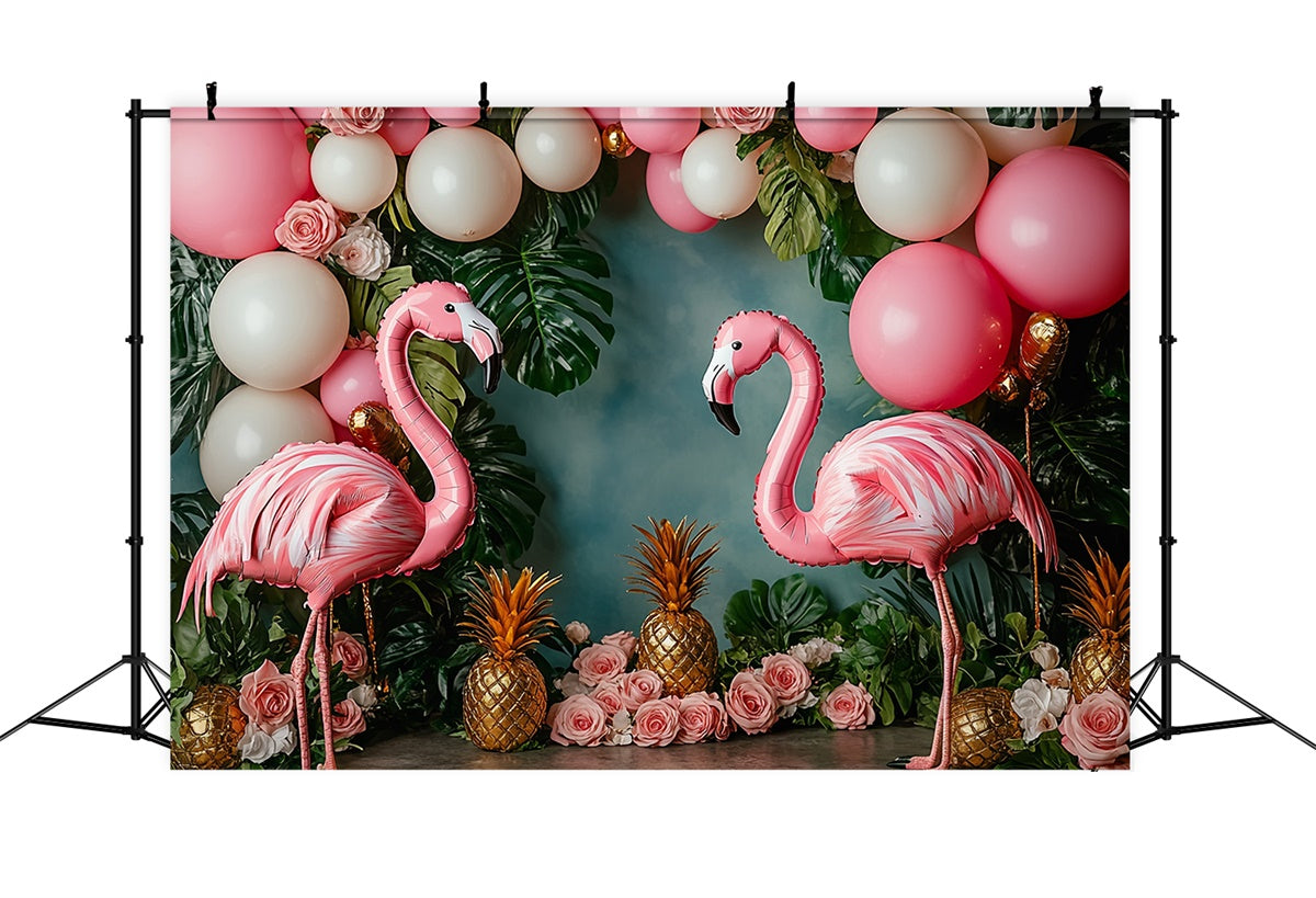 Toile de fond Été Ballons Flamant Rose Fleurs Tropicales GTY3-395
