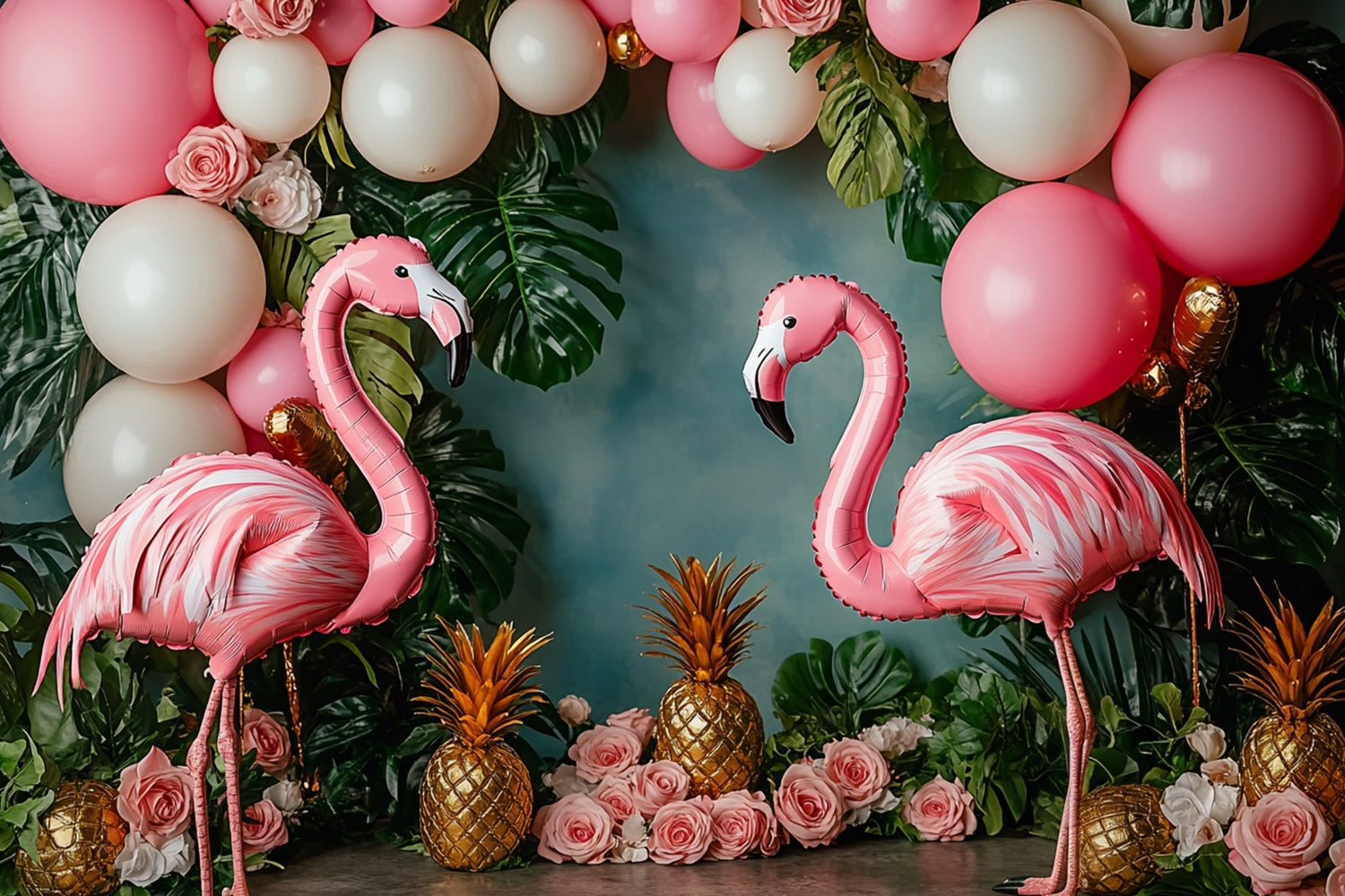 Toile de fond Été Ballons Flamant Rose Fleurs Tropicales GTY3-395