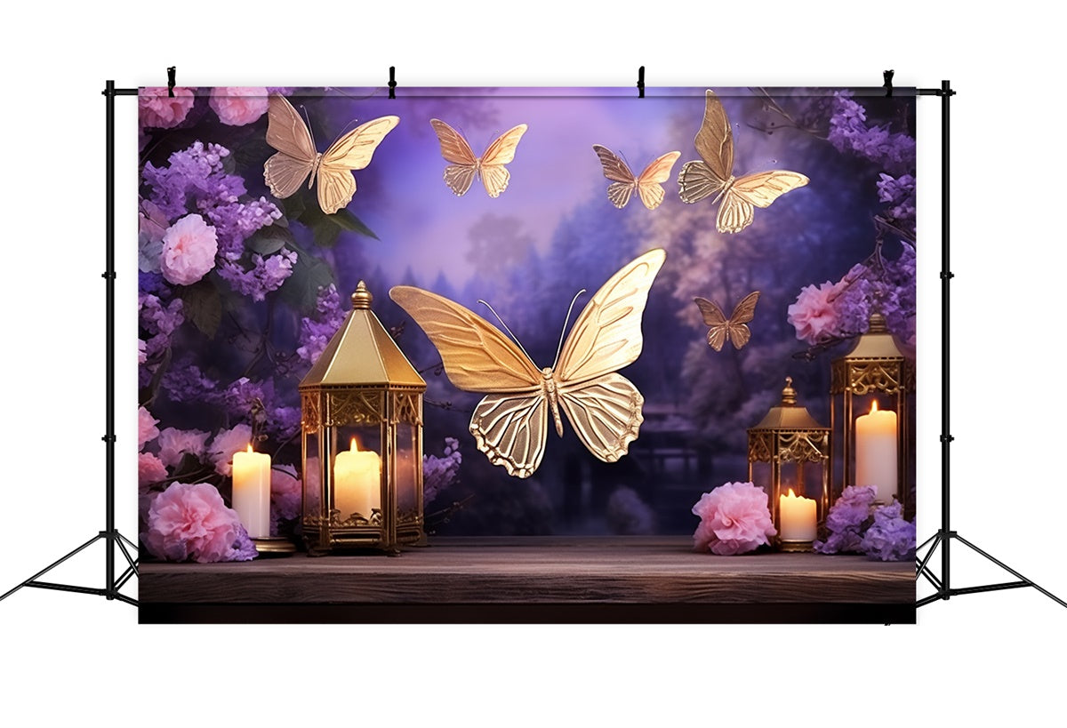 Toile de fond Été Papillon Doré Lanterne Crépuscule GTY3-402