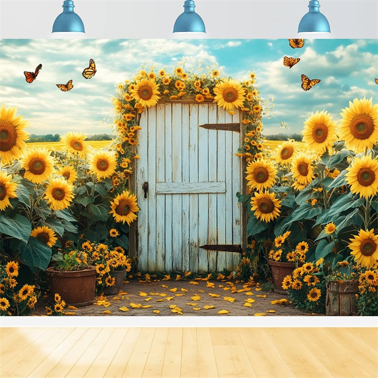 Toile de fond Été Jardin de Tournesols Portail Papillon GTY3-404