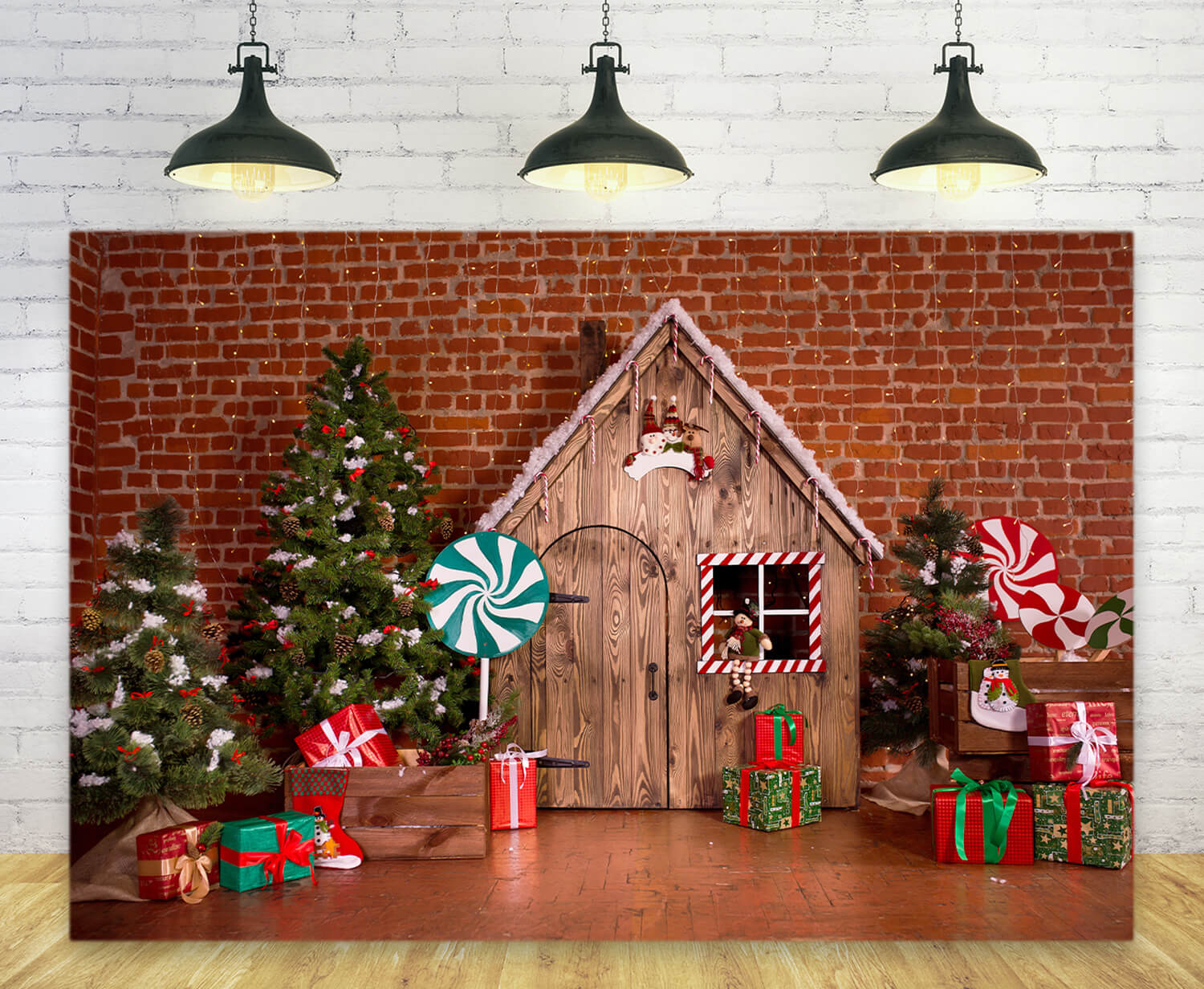 Toile de Fond de Bonbons de Maison en Bois de Noël HC101501
