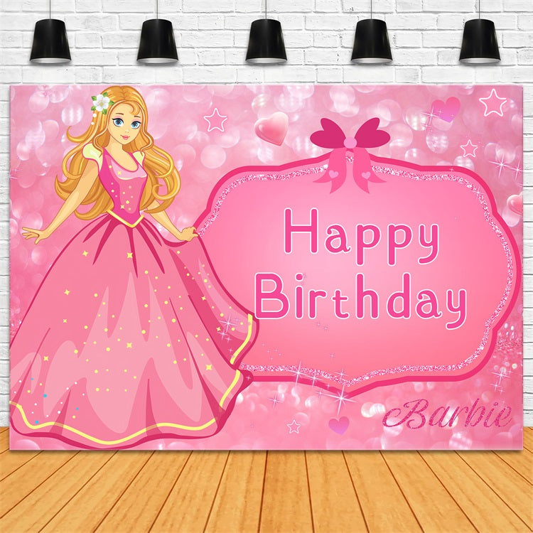 Toile de fond Anniversaire Personnalisable Poupée de Mode Étincelante Rose LXX1-203