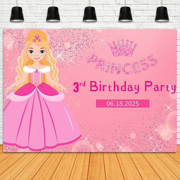 Toile de fond Anniversaire Personnalisée Poupée de Mode Pailletée Rose LXX1-206