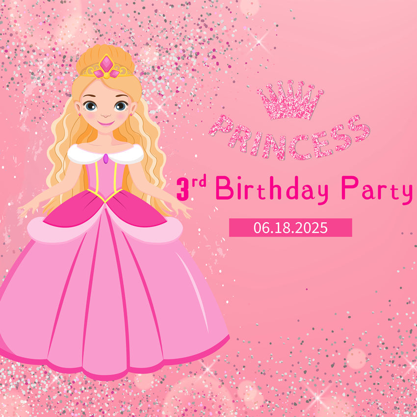 Toile de fond Anniversaire Personnalisée Poupée de Mode Pailletée Rose LXX1-206