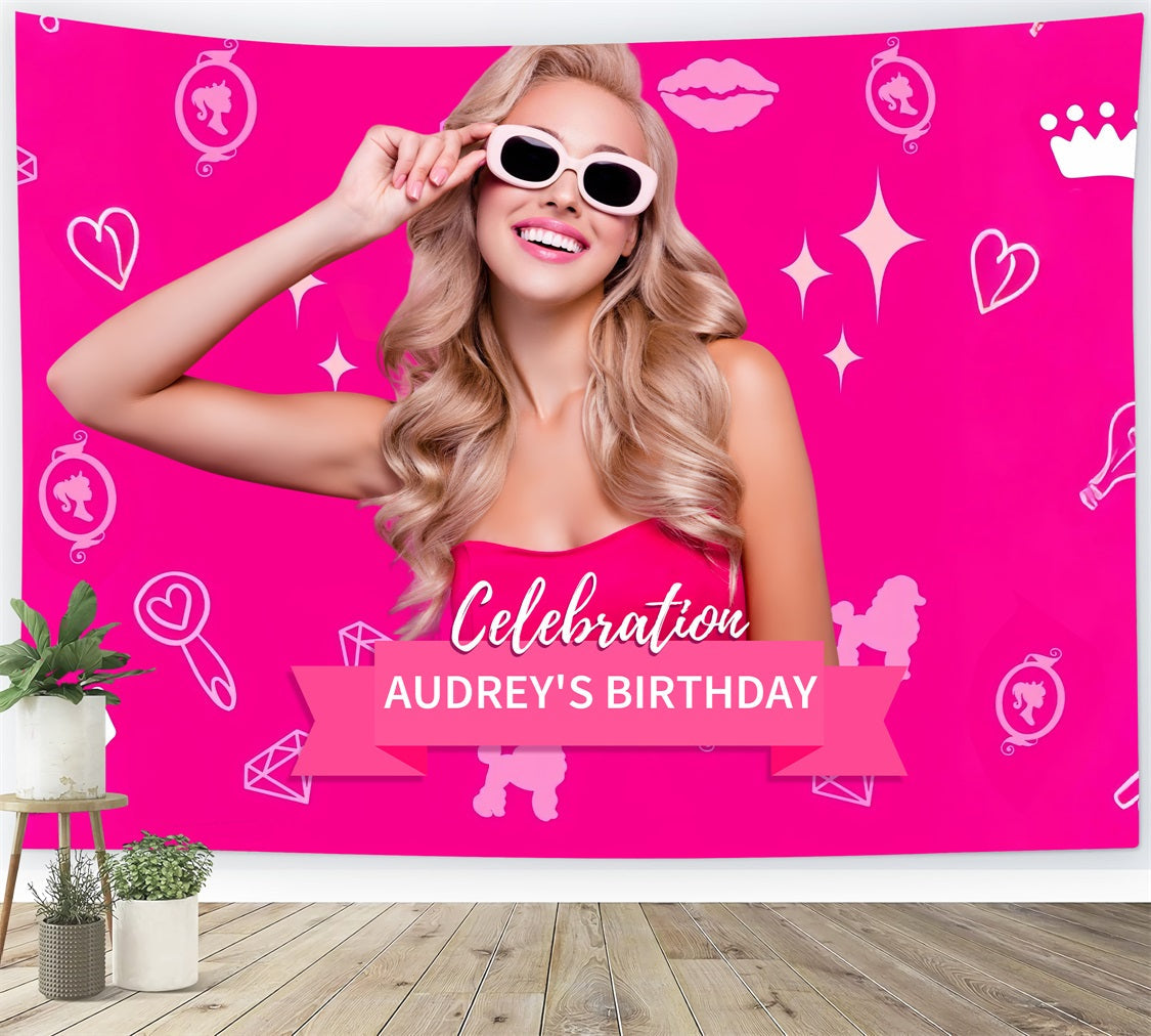 Fond Anniversaire Personnalisée Poupée de Mode Audrey Étincelante Rose Fête LXX1-210