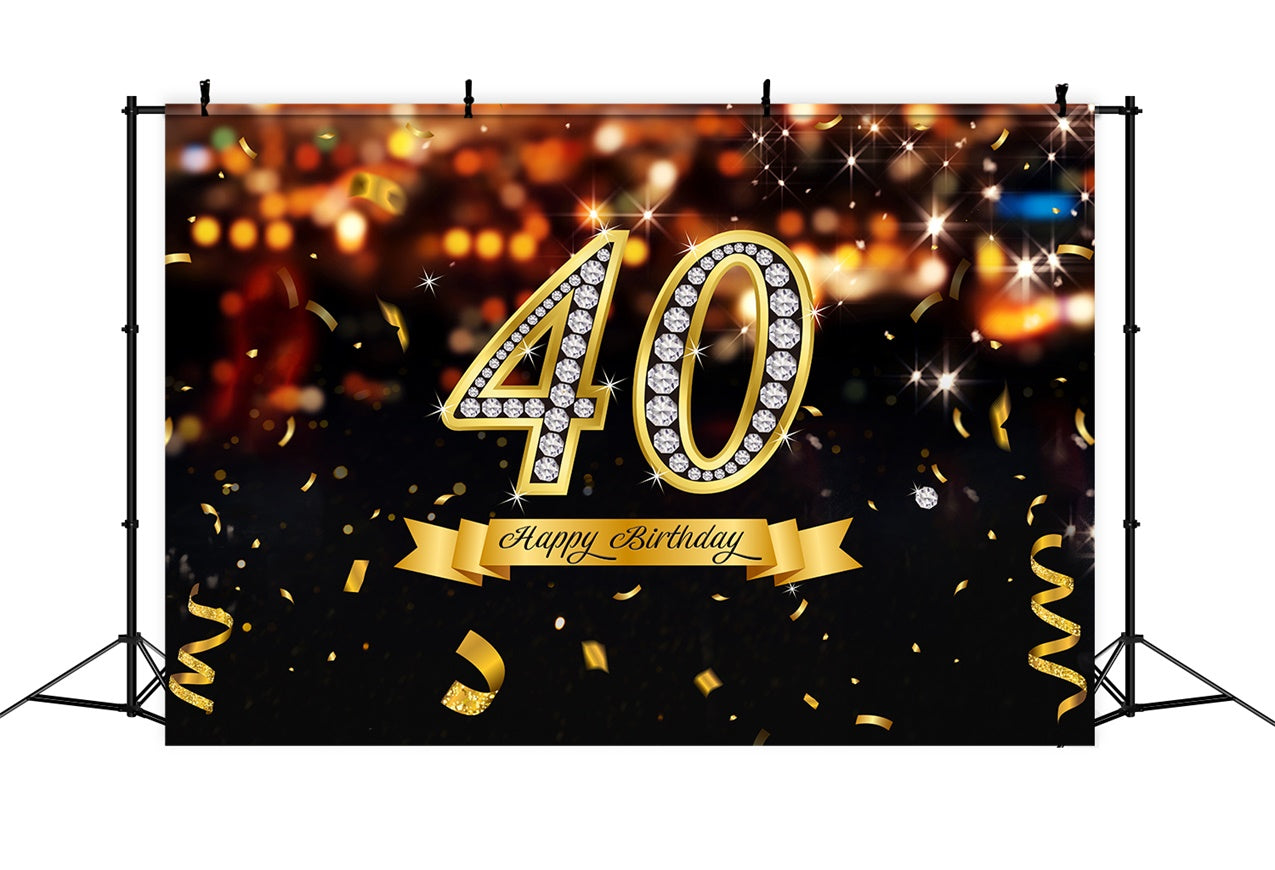 Fond Anniversaire Personnalisé Diamant Doré Étincelant 40 Ans sur Mesure LXX1-26