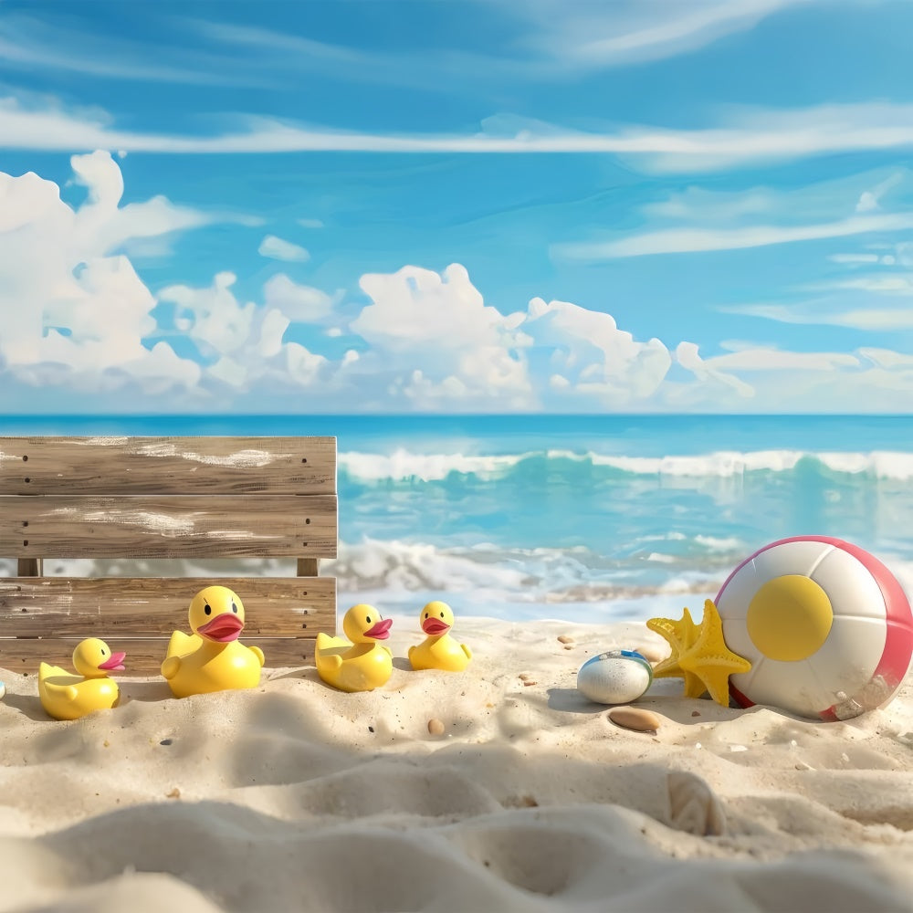 Toile de fond Animal de compagnie Plage d'Été Famille Canards LXX1-294