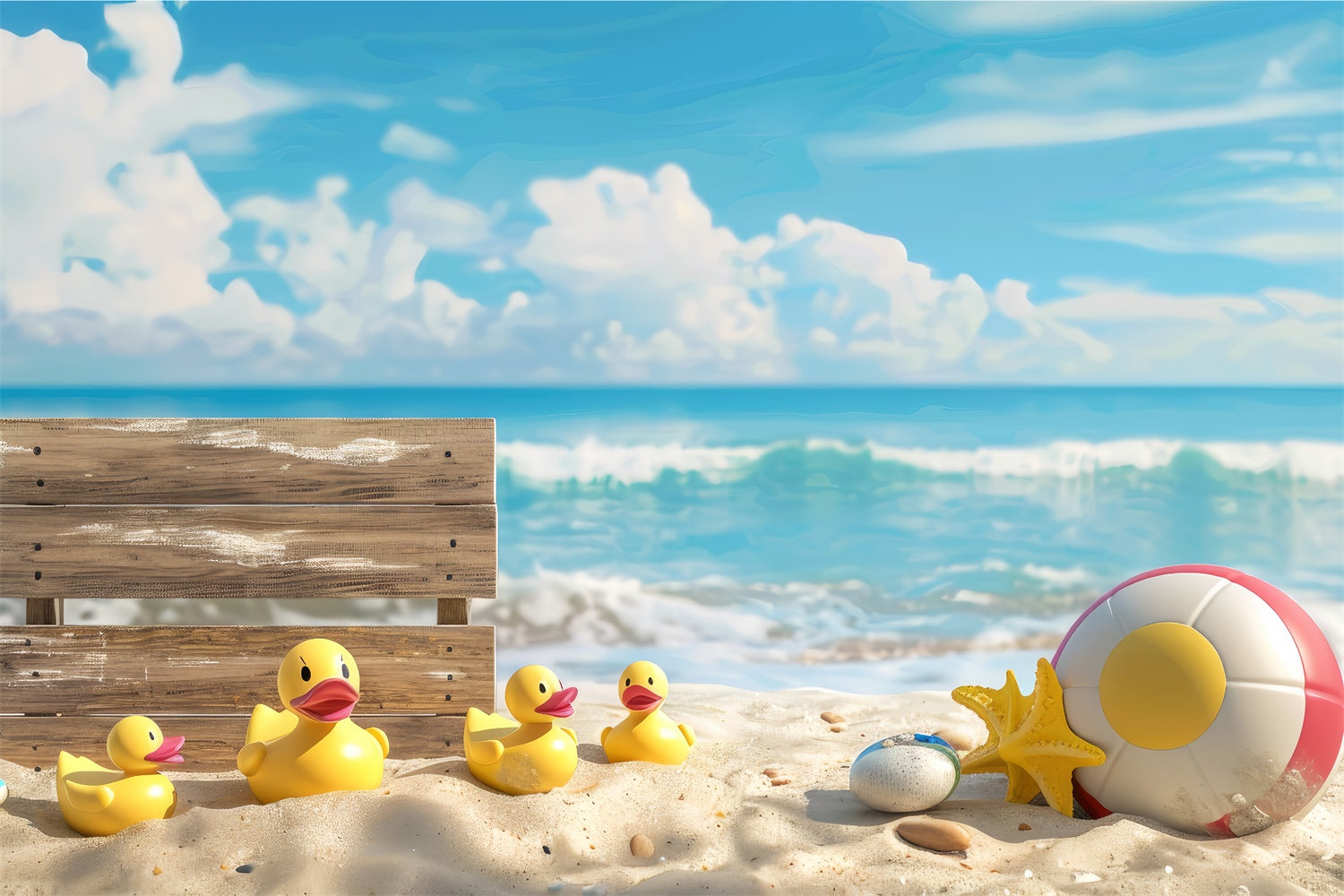 Toile de fond Animal de compagnie Plage d'Été Famille Canards LXX1-294