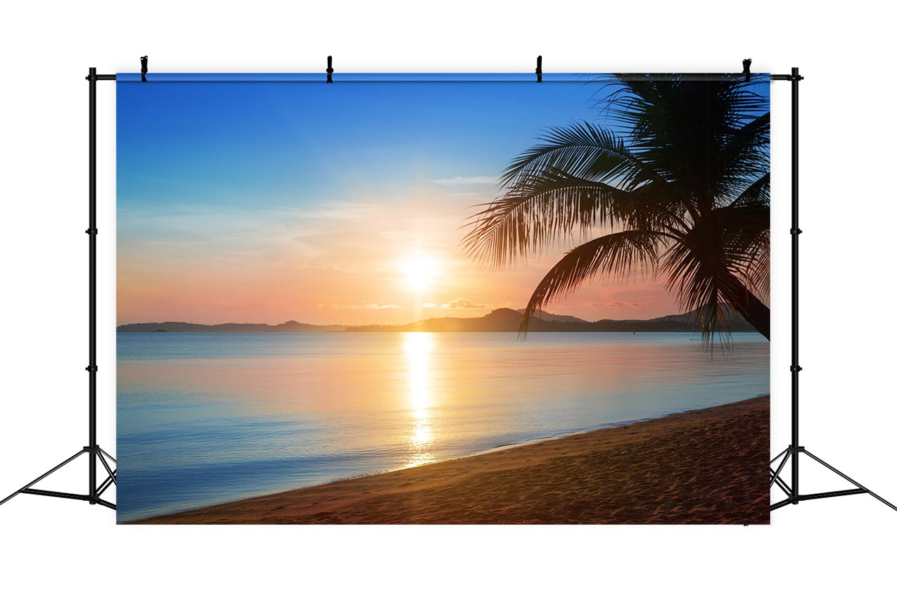 Toile de fond Ciel Bleu Plage Dorée Coucher du Soleil LXX1-311