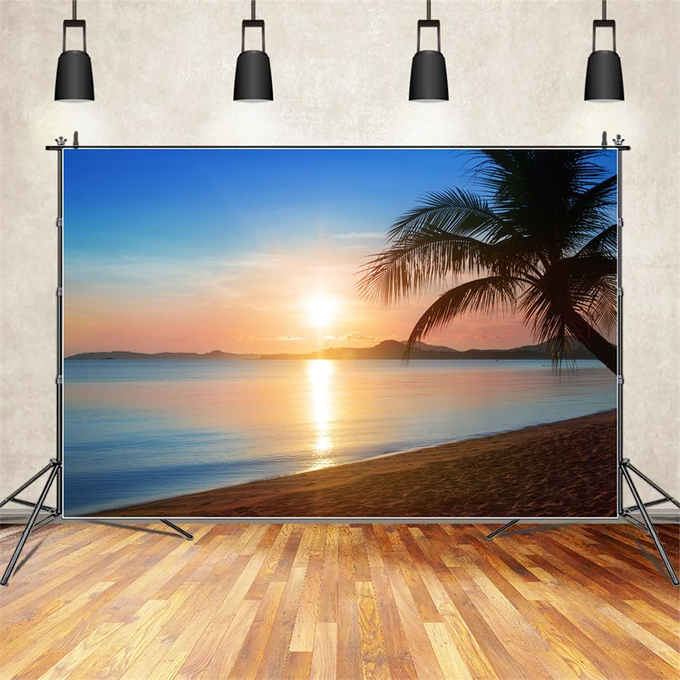 Toile de fond Ciel Bleu Plage Dorée Coucher du Soleil LXX1-311