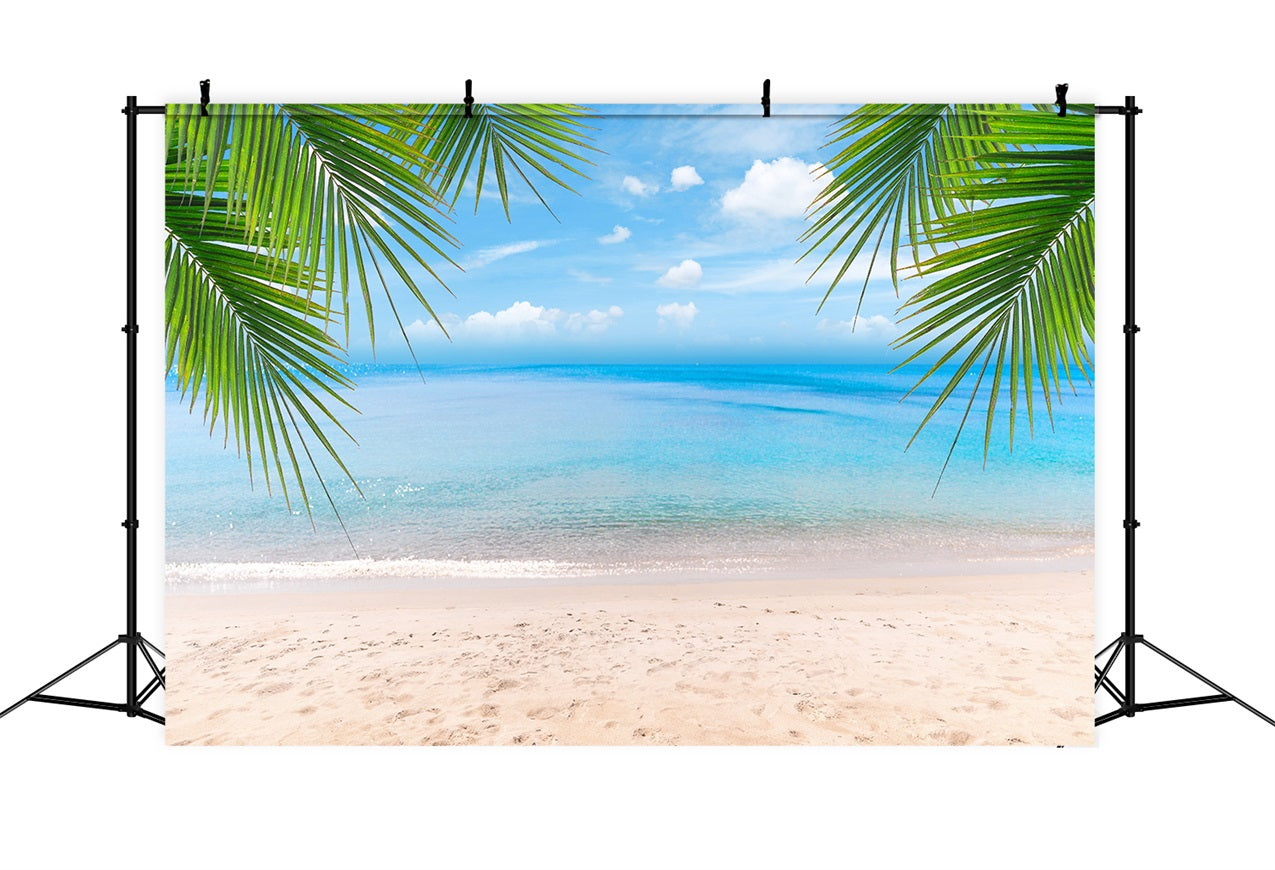 Toile de fond Ciel Nuageux Plage Sableuse Feuilles de Palmier LXX1-312