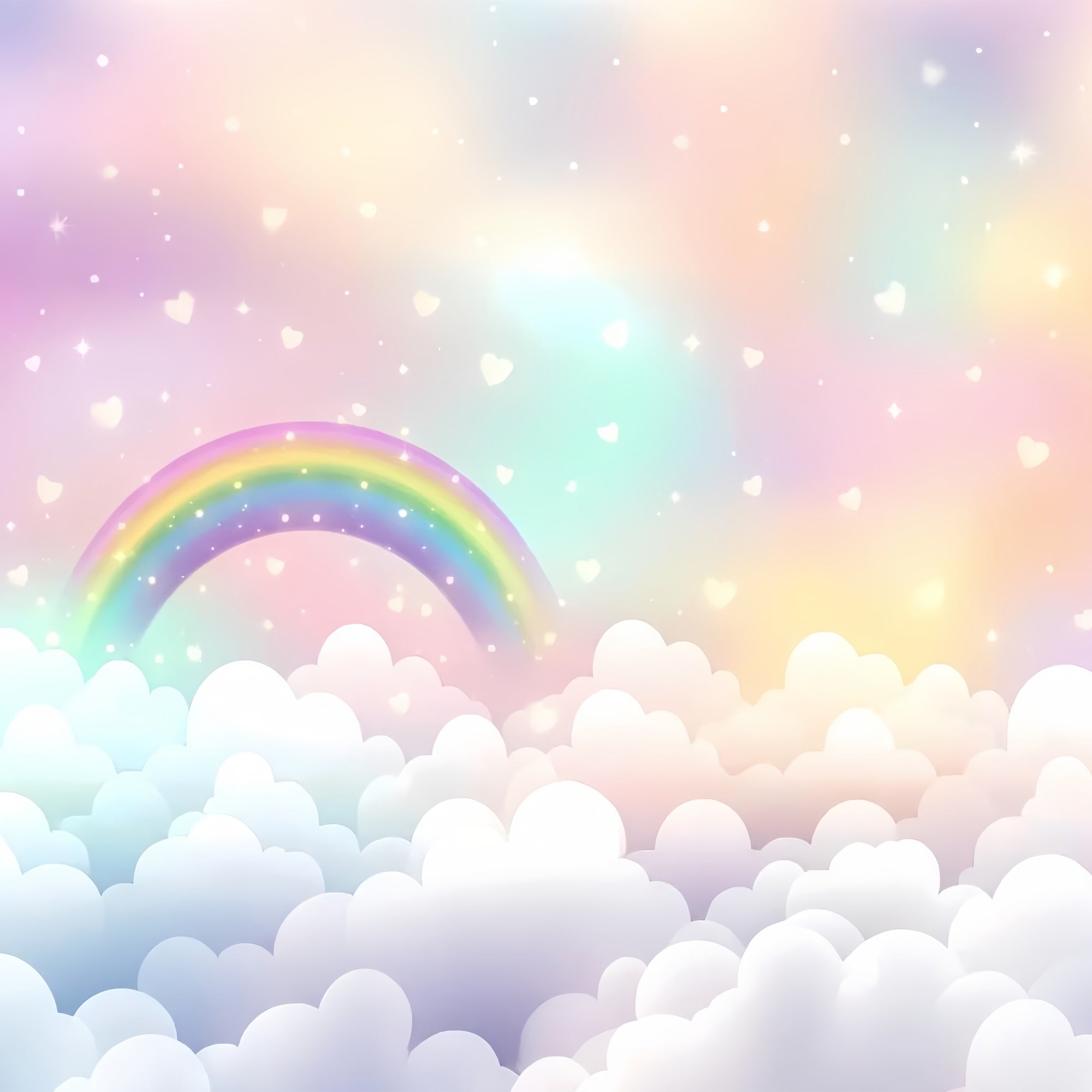 Toile de fond Ciel Doux Arc-en-ciel Cœur Étincelant Nuages LXX1-327