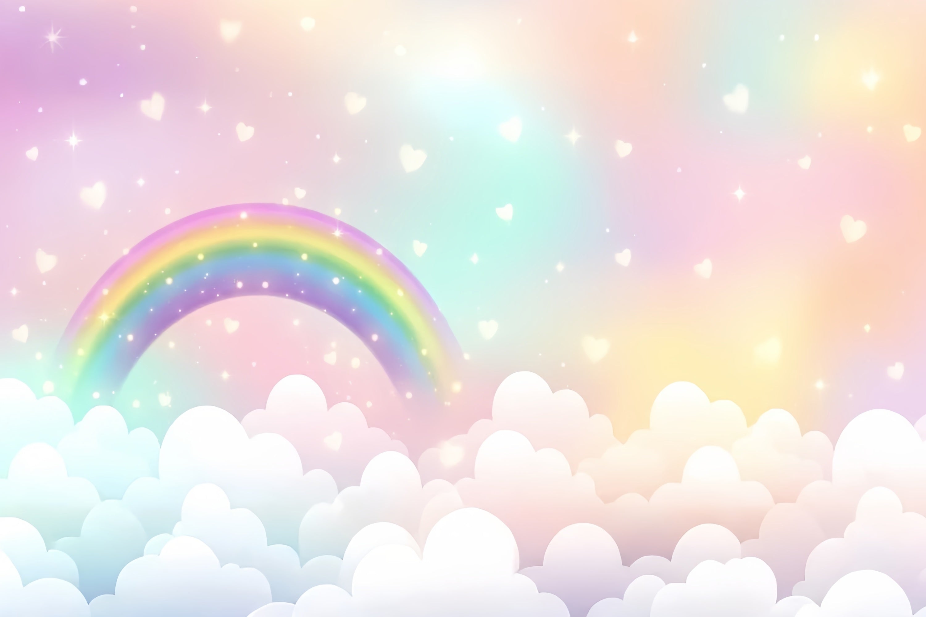 Toile de fond Ciel Doux Arc-en-ciel Cœur Étincelant Nuages LXX1-327