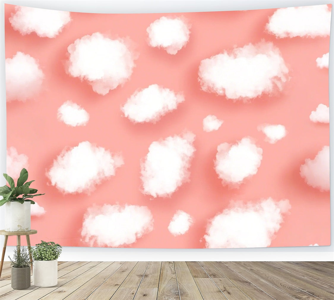 Toile de fond Ciel Rose Nuage Blanc Cotonneux LXX1-347