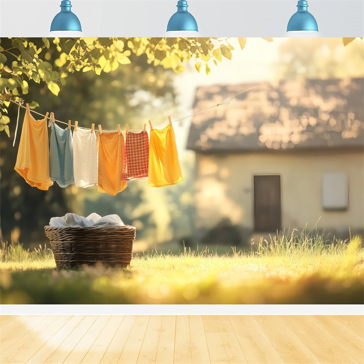 Toile de fond Printemps Corde à Linge Rustique Prairie Ensoleillée LXX1-78