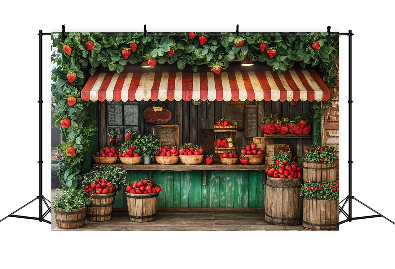 Fond Photo Printemps Boutique Fraises Bois Décor Vert LXX1-83
