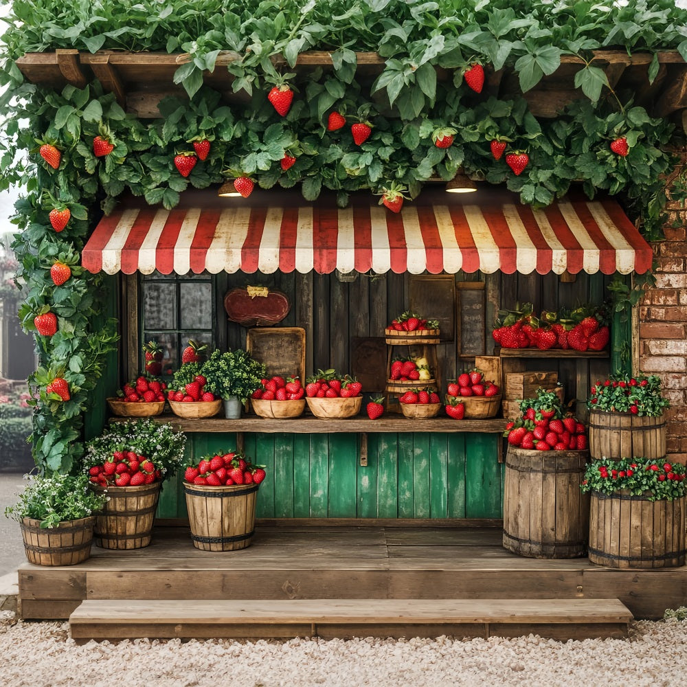 Fond Photo Printemps Boutique Fraises Bois Décor Vert LXX1-83