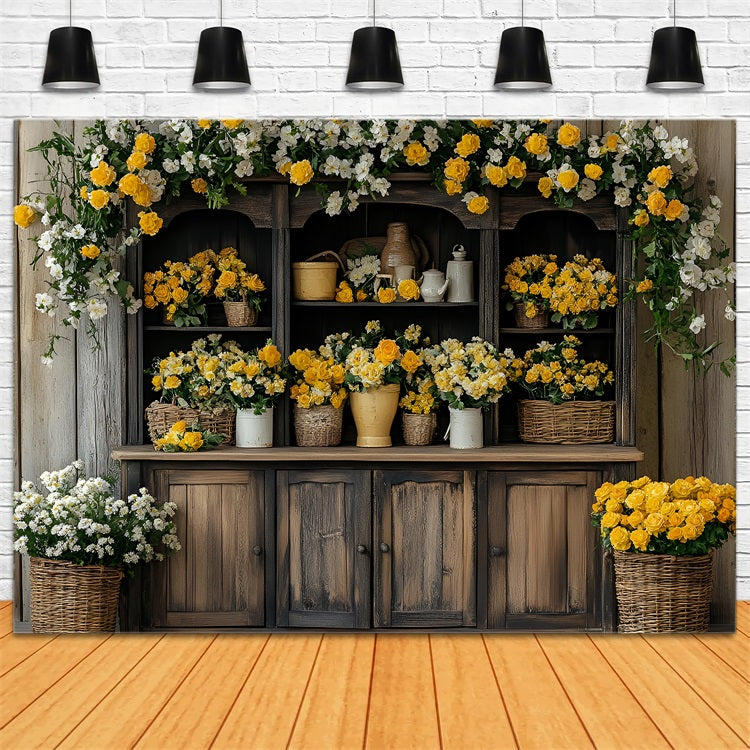 Fond Photo Printemps Cabinet Bois Fleurs Exposées LXX1-93