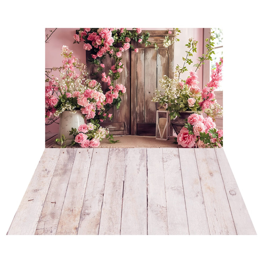 Toile de fond Charmante Porte en Bois Fleurie + Sol Ferme Doux LXX2-179