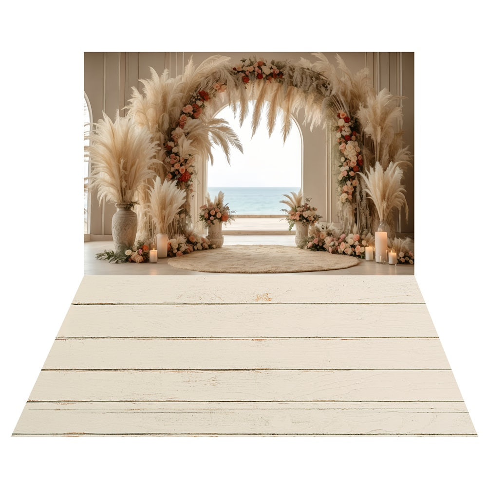 Toile de fond Arche Pampas Mariage Océan + Sol Blanc Vieilli LXX2-224
