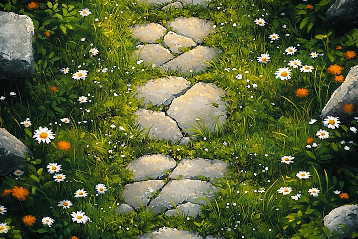 Toiles de fond sol Sentier fleuri et galets sauvages LXX2-231