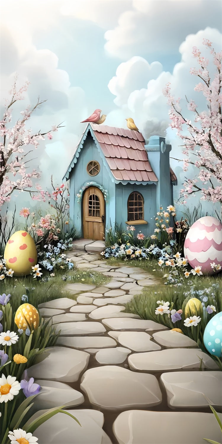 Toile de fond Sweep Pâques Idées Cottage de Pâques Cerisier en Fleurs LXX2-304
