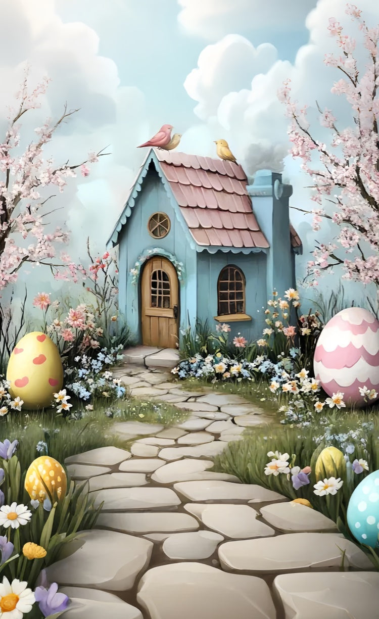 Toile de fond Sweep Pâques Idées Cottage de Pâques Cerisier en Fleurs LXX2-304