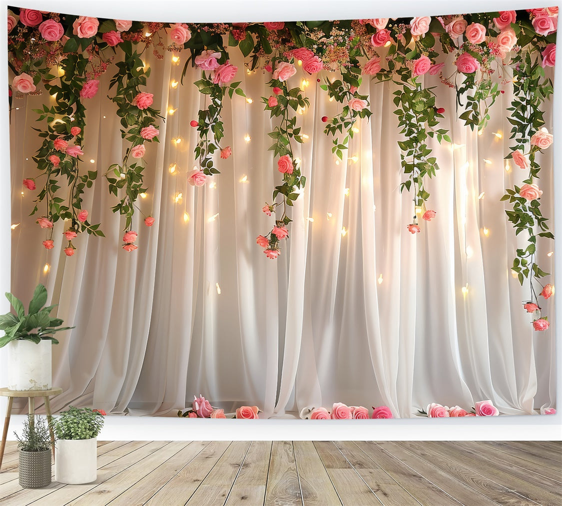 Fond Photo Printemps Rose Suspendue Lueur Chaude LXX2-49