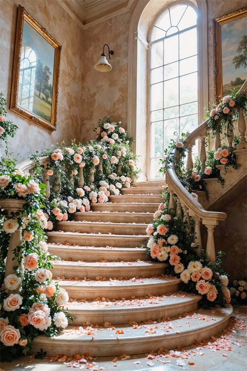 Toile de fond Printemps Escalier Floral Luxueux Mariage LXX2-61