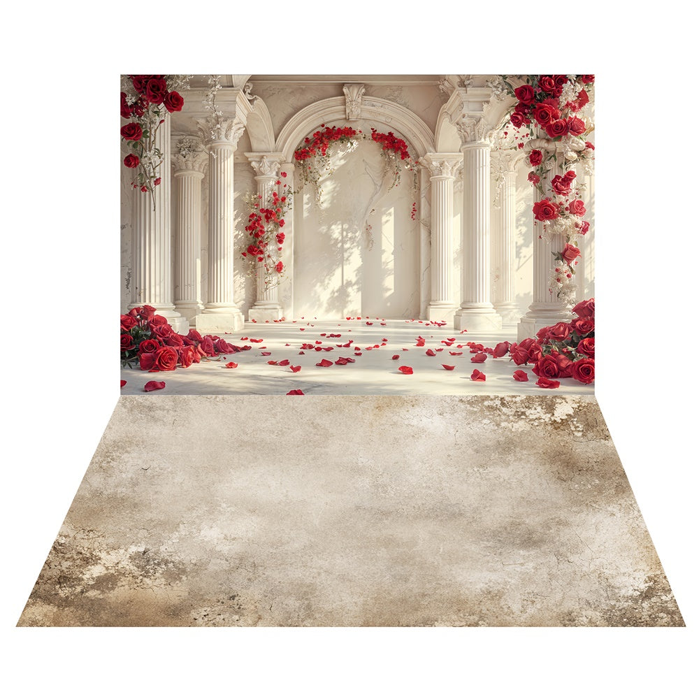Toile de fond Pilier de Roses Saint-Valentin + Fond Sol en Pierre Texturée LXX2-8