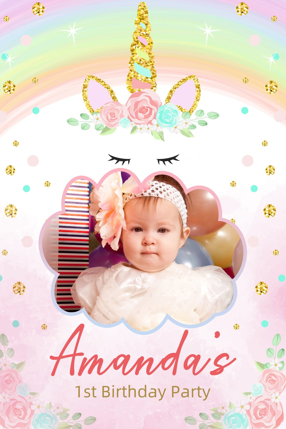 Toile de fond Anniversaire Personnalisable Licorne Arc-en-Ciel de Rêve LXX3-103