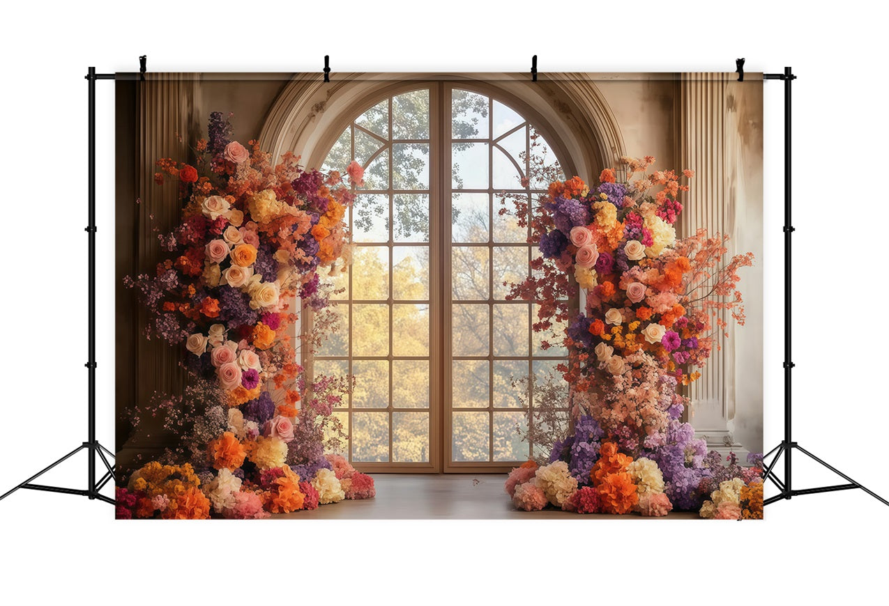 Toile de fond Fête des Mères Fenêtre Florale Heure Dorée LXX3-46