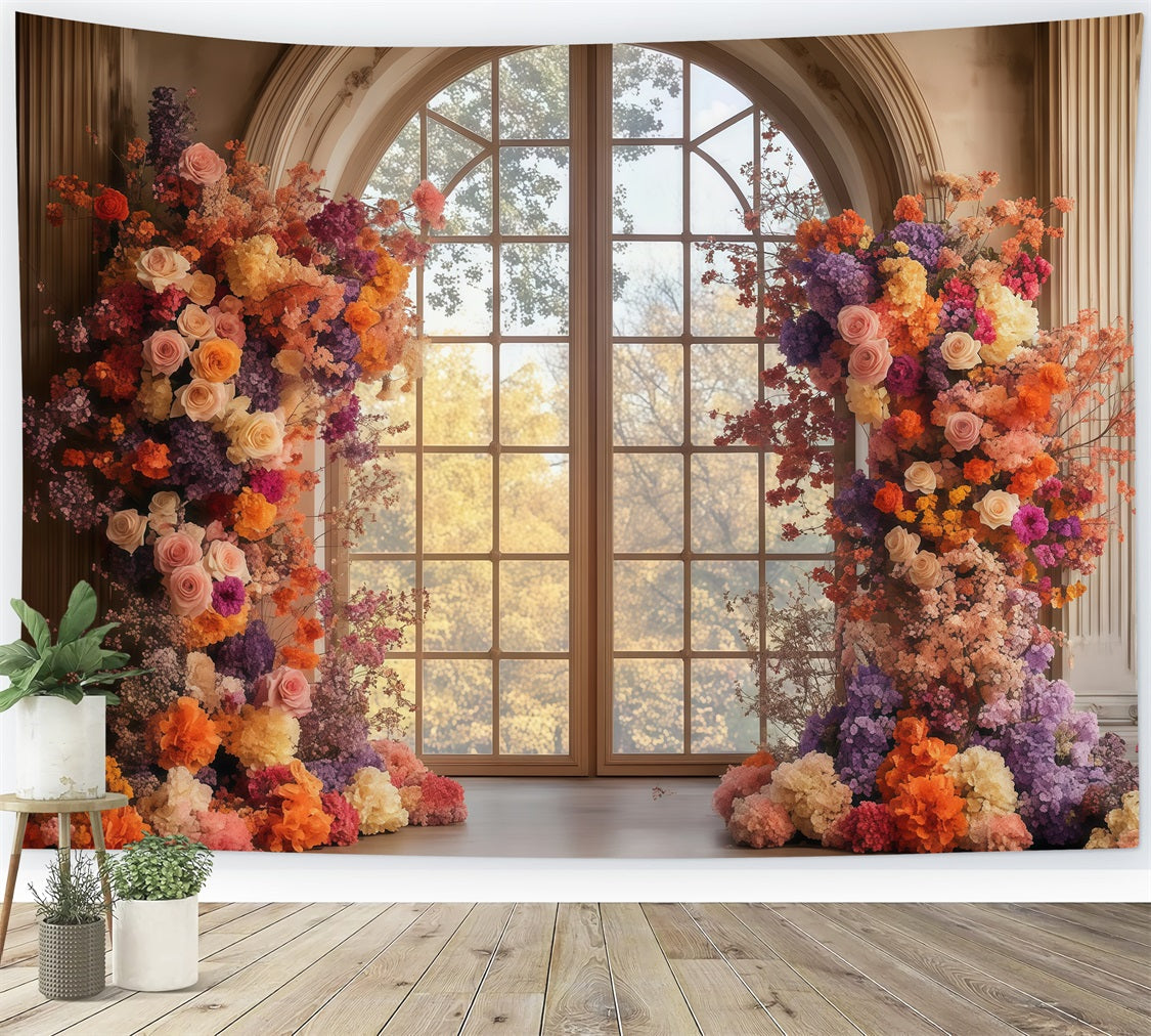 Toile de fond Fête des Mères Fenêtre Florale Heure Dorée LXX3-46