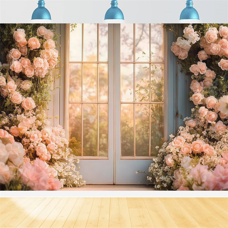 Toile de fond Fête des Mères Fenêtre Française Roses LXX3-48