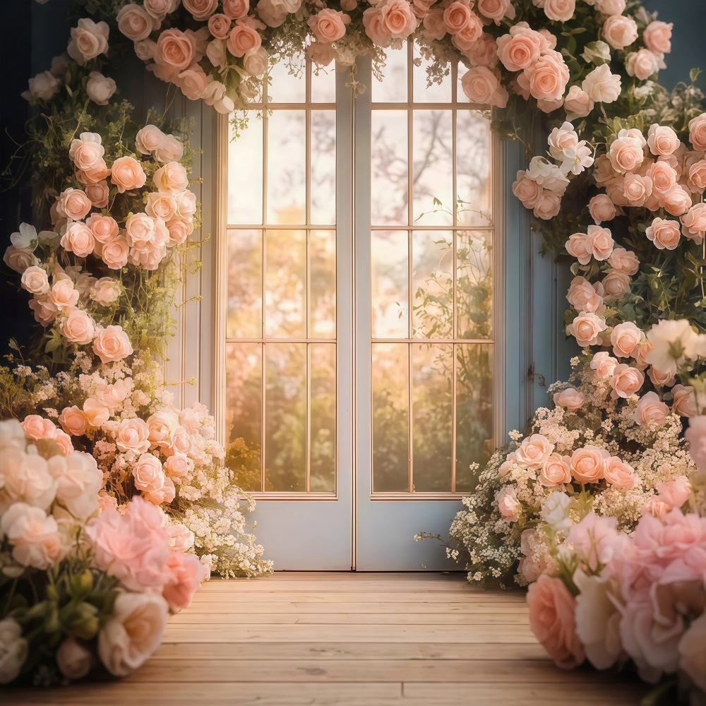Toile de fond Fête des Mères Fenêtre Française Roses LXX3-48