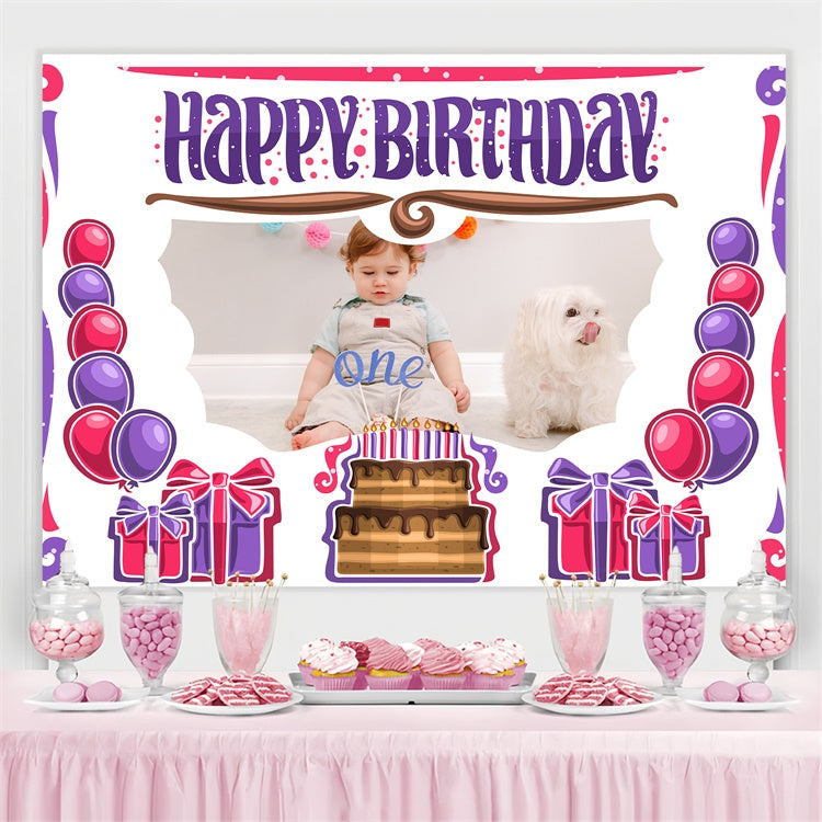 Toile de fond Anniversaire Personnalisé Gâteau et Cadeaux 1er Anniversaire LXX4-18