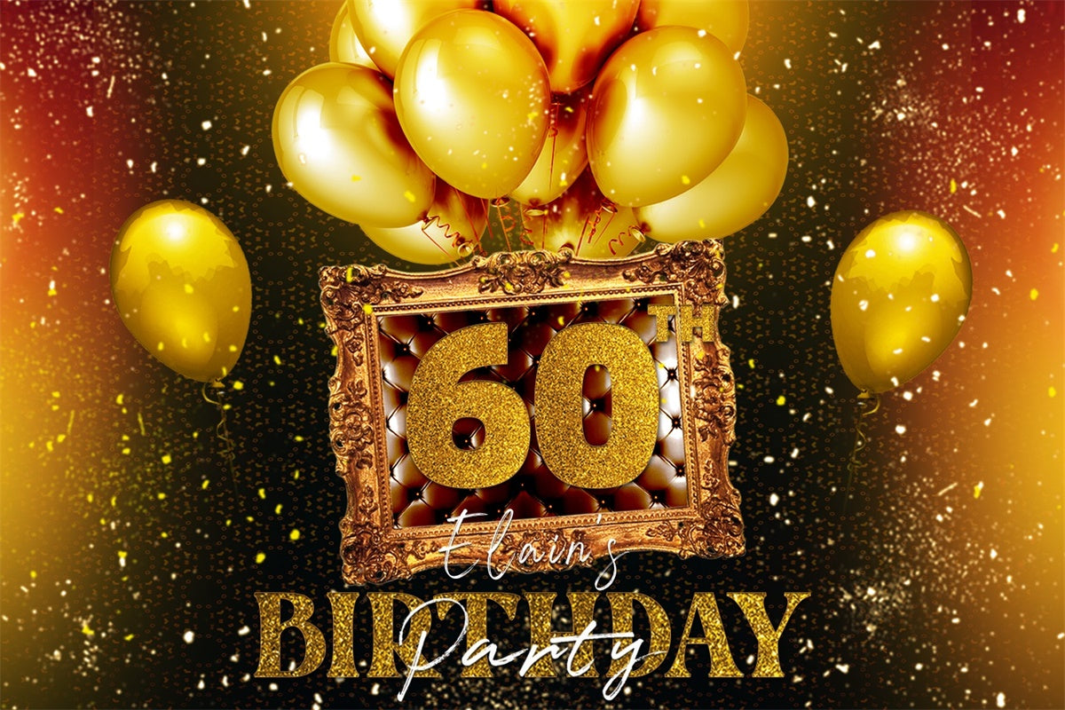 Toile de fond Anniversaire Personnalisé Cadre Ballon Doré 60e LXX4-23