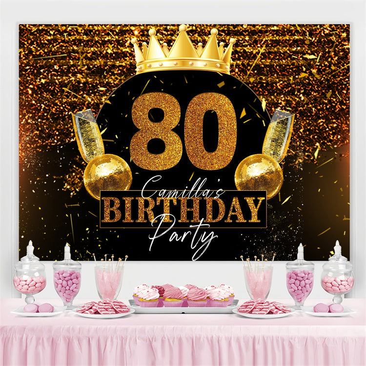 Toile de fond Deco Anniversaire Personnalisé Couronne Brillante Étincelle 80e LXX4-27