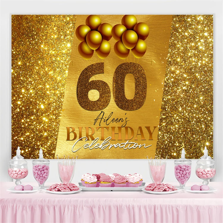 Toile de fond Anniversaire Personnalisé Séquin Or Élégant 60e LXX4-28