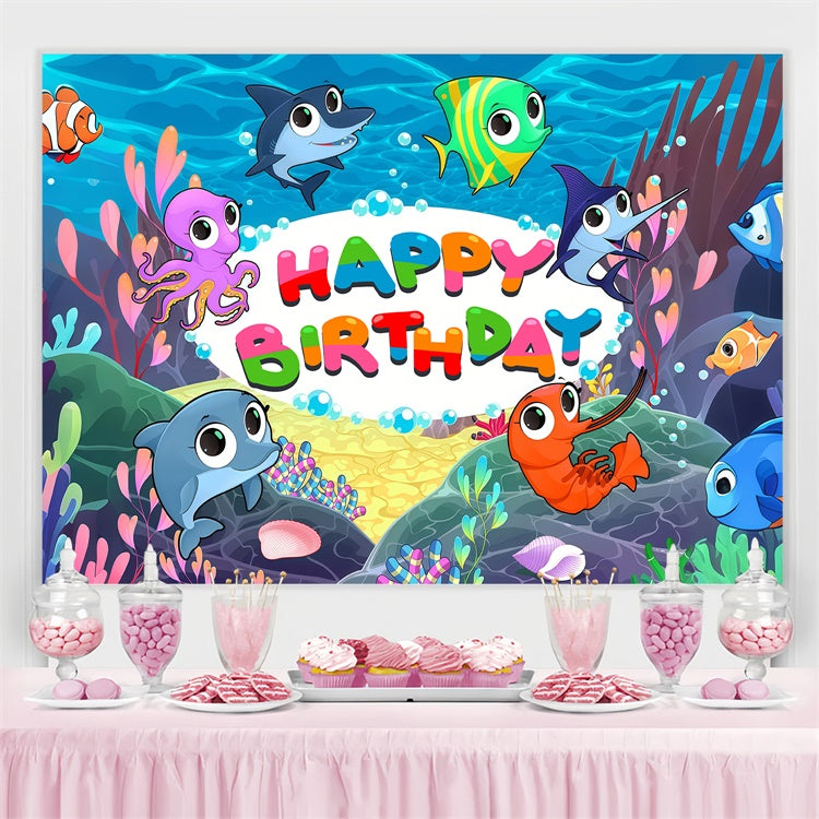 Toile de fond Photo Anniversaire Personnalisable Créatures Marines Mignonnes LXX4-35