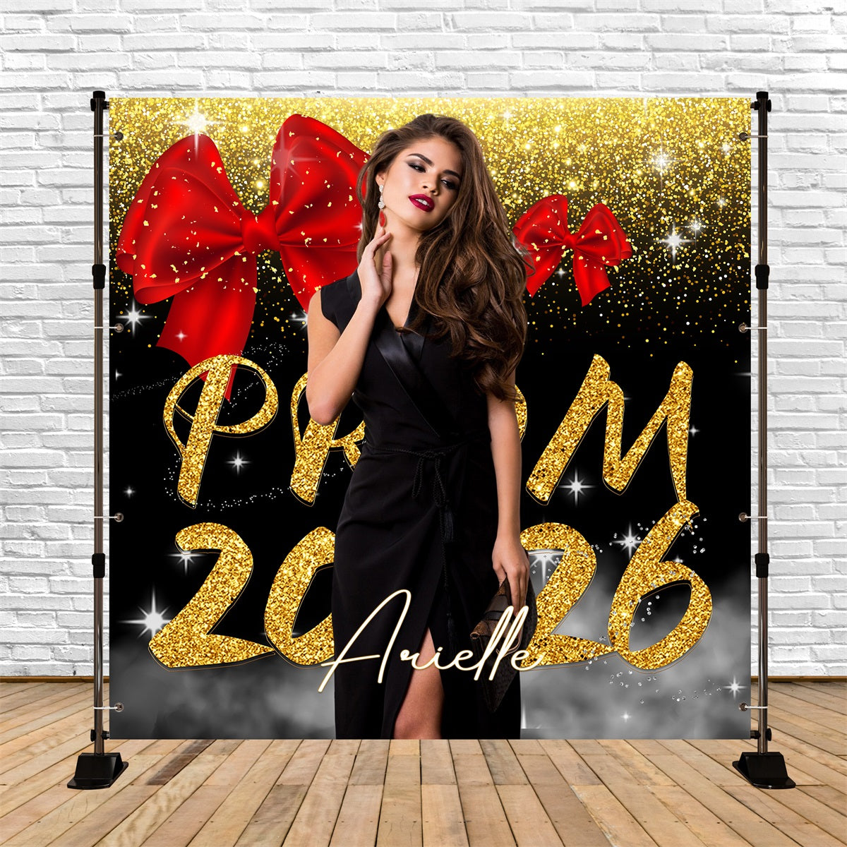 Toile de Fond de Soirée de Bal Ruban Rouge Pailleté Personnalisée LXX5-222