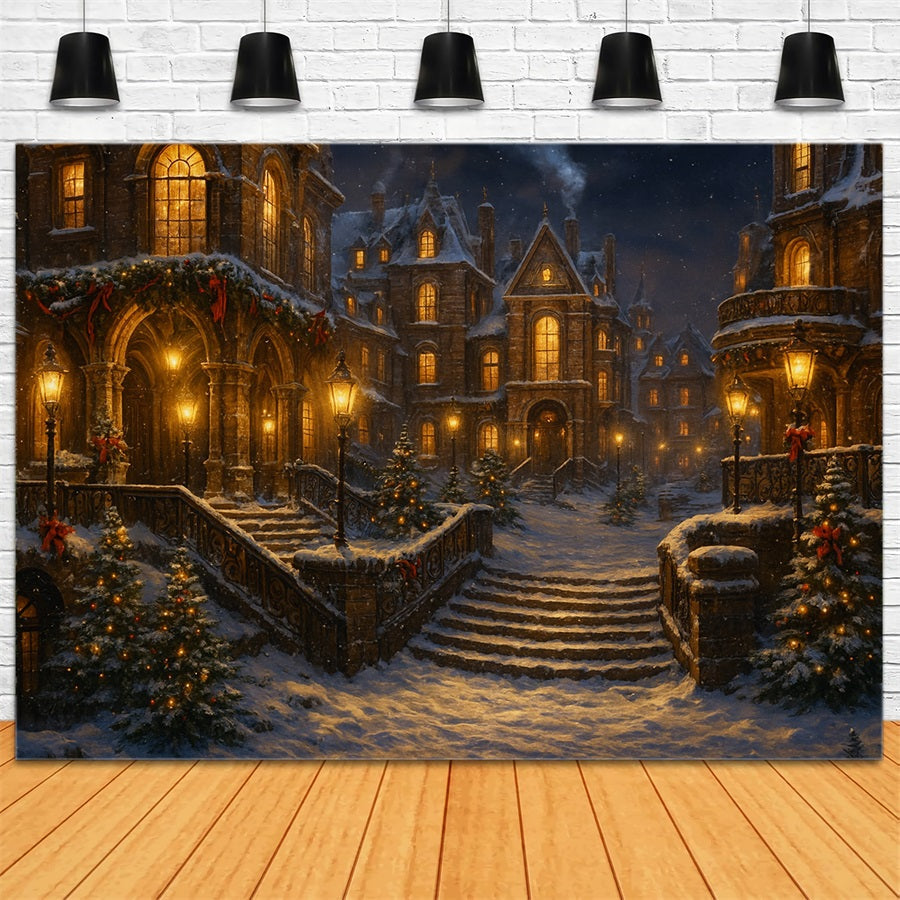 Fond victorien Fond victorien rue enneigée éclairage à gaz Noël LXX510-102