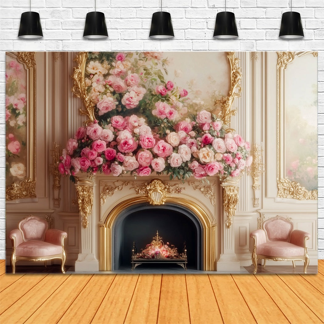 Fond victorien Fond vintage mur fleuri cheminée rose élégante LXX510-103