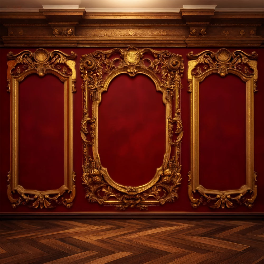 Fond mural vintage Panneaux baroques cramoisis et dorés Fond victorien LXX510-108