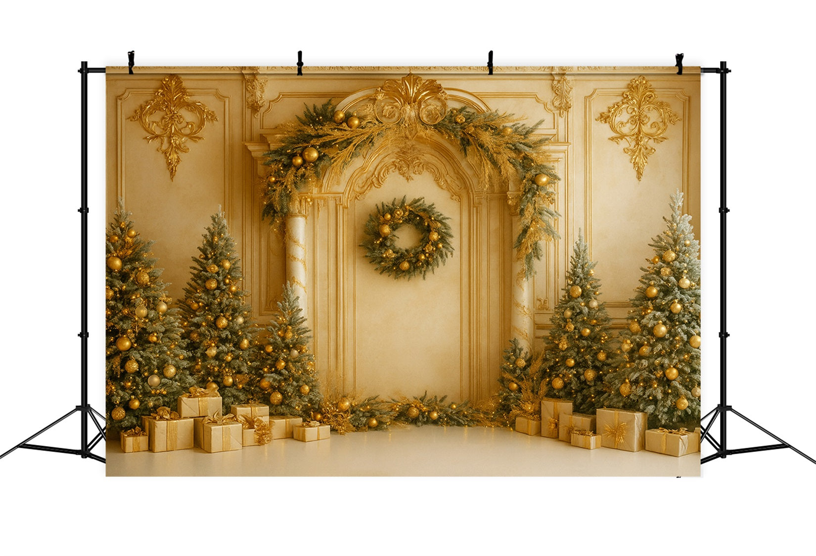 Fond mural vintage de Noël Élégance murale rétro dorée Fonds victoriens LXX510-109