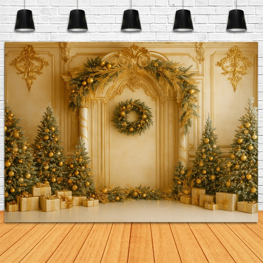 Fond mural vintage de Noël Élégance murale rétro dorée Fonds victoriens LXX510-109
