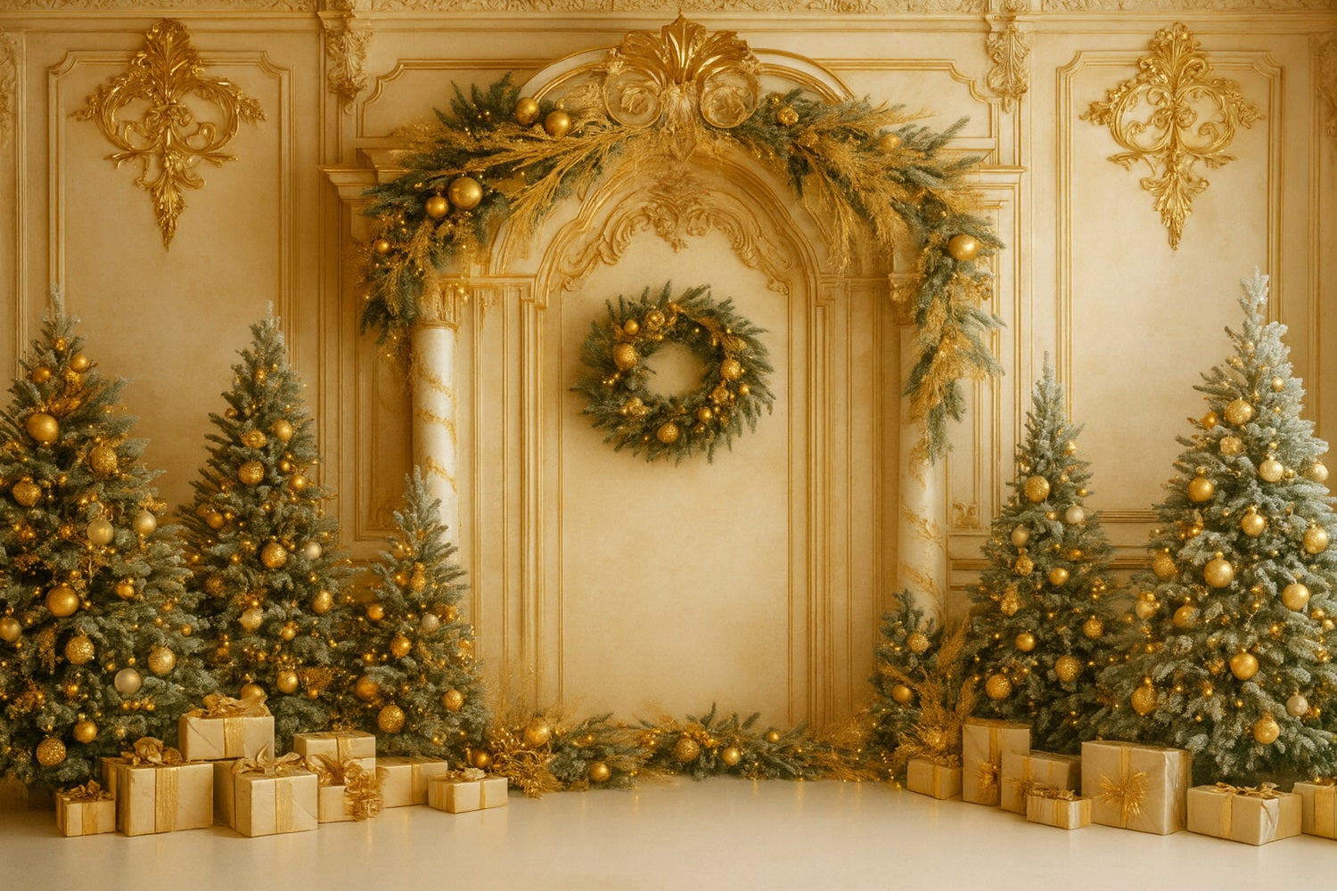 Fond mural vintage de Noël Élégance murale rétro dorée Fonds victoriens LXX510-109
