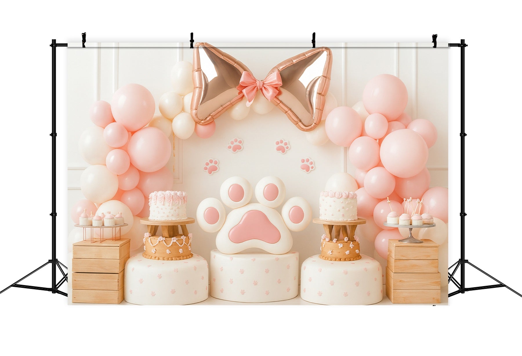 Fond avec nœud et ballons roses, fond pour gâteau d'anniversaire LXX510-144