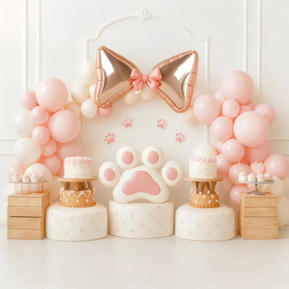 Fond avec nœud et ballons roses, fond pour gâteau d'anniversaire LXX510-144